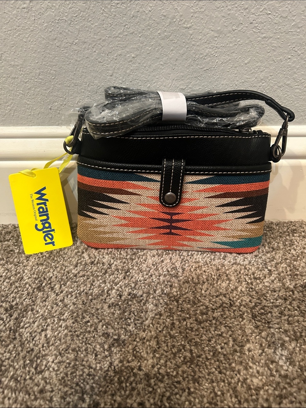 NWT Wrangler Black Crossbody with Colorful Southwestern Weave